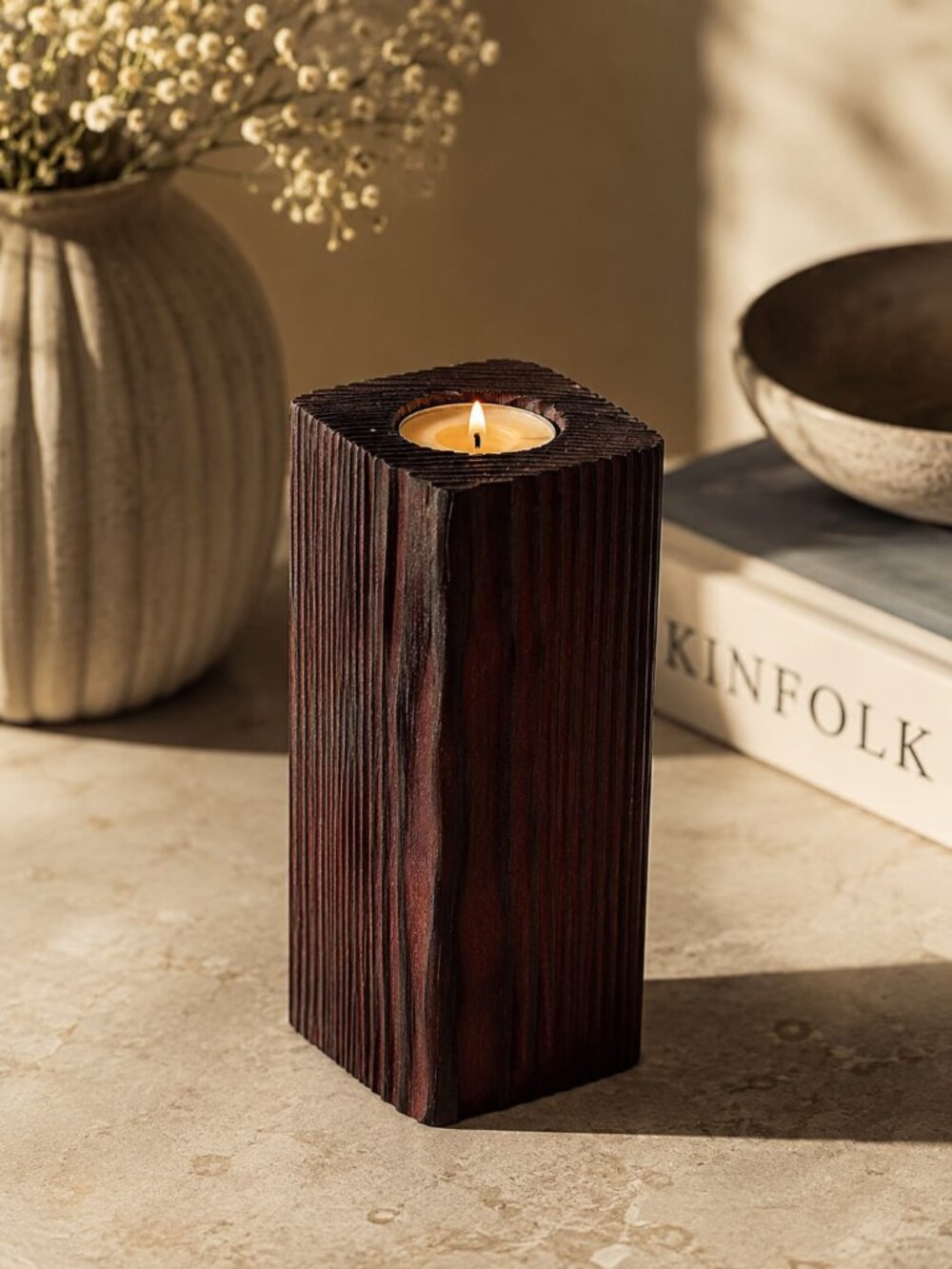 Handcrafted Shou Sugi Ban (Yakisugi) Wood Candle Holder – Rustic Japanese-Inspir - Picture 1 of 1